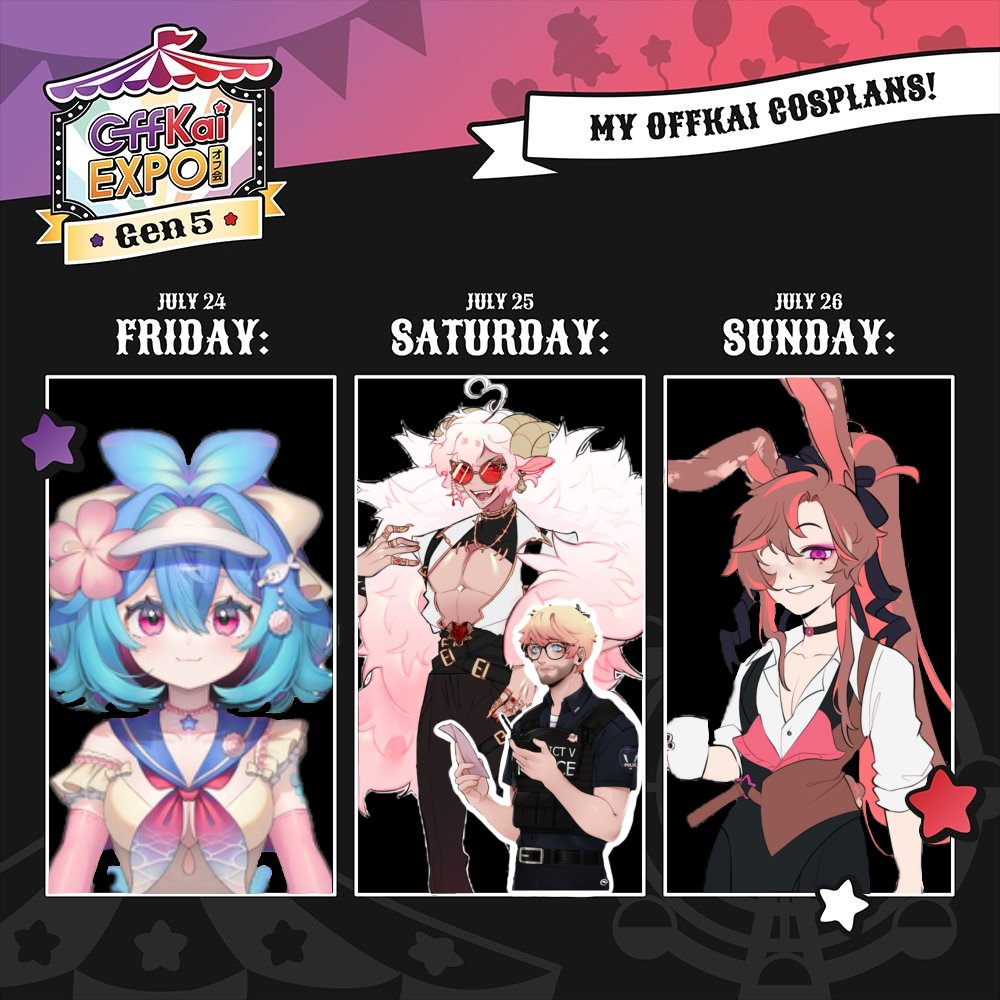 Peachykumo_cos's tweet photo. While I get my materials set up for the con, let me show my line up for #offkaiGen5 !!!

I'll also have themed goodies for each cosplay to hand out if you find me >:3 https://t.co/NgWfFGGGTD