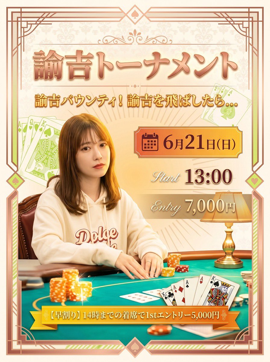 PokerRoomP3's tweet photo. ♠️告知＆引用リポストキャンペーン♠️

👸6/21(日)開催👸
大人気！諭吉トーナメント✨
@yukichi_poker 
プライズ10万マイル保証！
━━━━━━━━━━━━

📢引用リポストキャンペーン開催！

この投稿を【引用リポスト】していただいた方の中から抽選で

⭐ 1名様：トーナメント無料招待
🔥 1名様：トーナメント参加費半額

━━━━━━━━━━━━

⏰応募締切
6/18(木) 23:59まで

🎉当選発表
6/19(金)

皆さまのご参加をお待ちしております🙌

#ポーカー #Poker #ポーカートーナメント