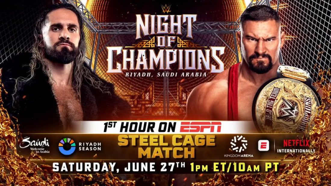 WrestlePurists's tweet photo. 🚨 JUST ANNOUNCED 

SETH ROLLINS VS. BRON BREAKKER IN A STEEL CAGE MATCH AT NIGHT OF CHAMPIONS 

#WWERAW https://t.co/V9hBbTdHJz