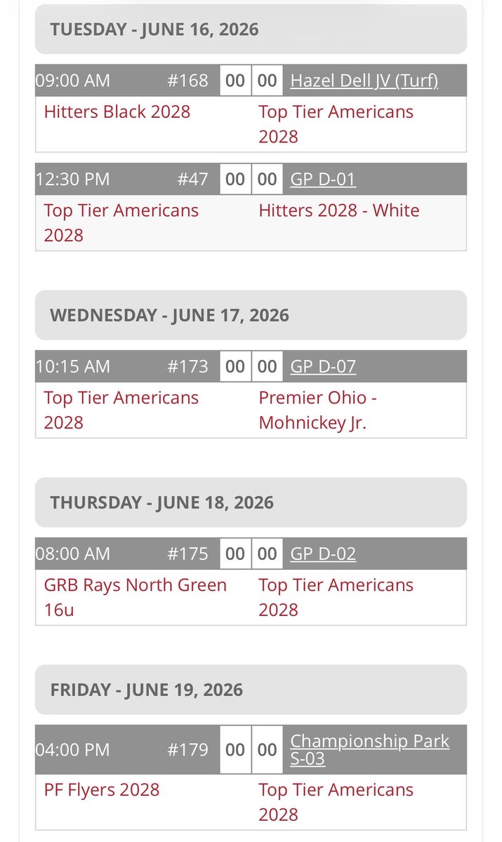 nbhecht12's tweet photo. Here’s my schedule for @TopTier_HQ Americans 2028 upcoming MPL 16U tourney along w/ the pitching rotation. Looking forward to swinging it and pitching against top talent. @TopTierNorth  @Bullpenevents @j_mundo2 @3PMPitching @FlatgroundBats @FlatgroundApp https://t.co/xVb7vbOOtB