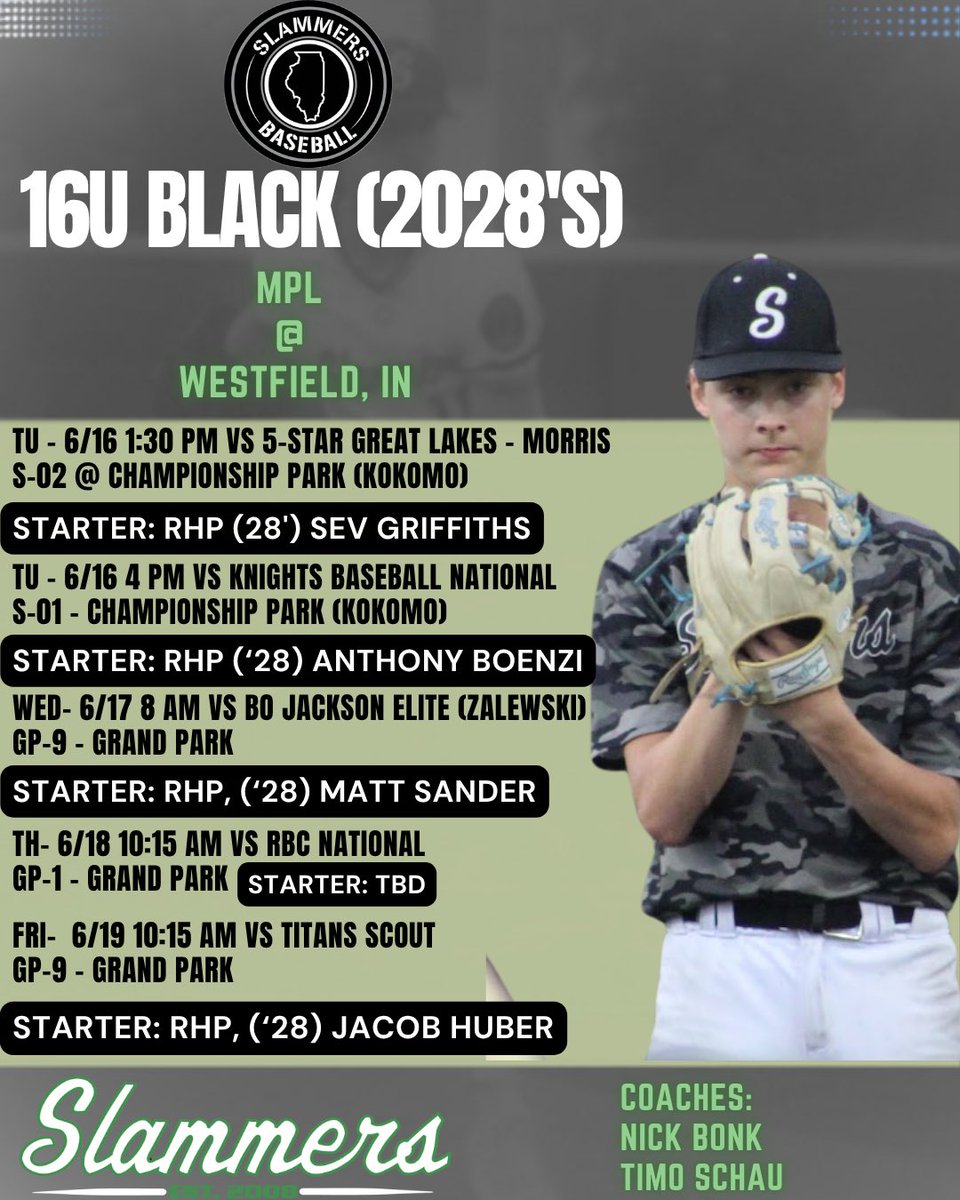 Slammers_HS_IL's tweet photo. The 2028’s kick off action at the MPL, one the premier events in the country tomorrow afternoon down in Westfield, Indiana. 

Here’s a look at their rotation for the week. 

#MPL26 #AmatuerBaseball #EarnIT #WEoverme https://t.co/pBxsDnl1Yp