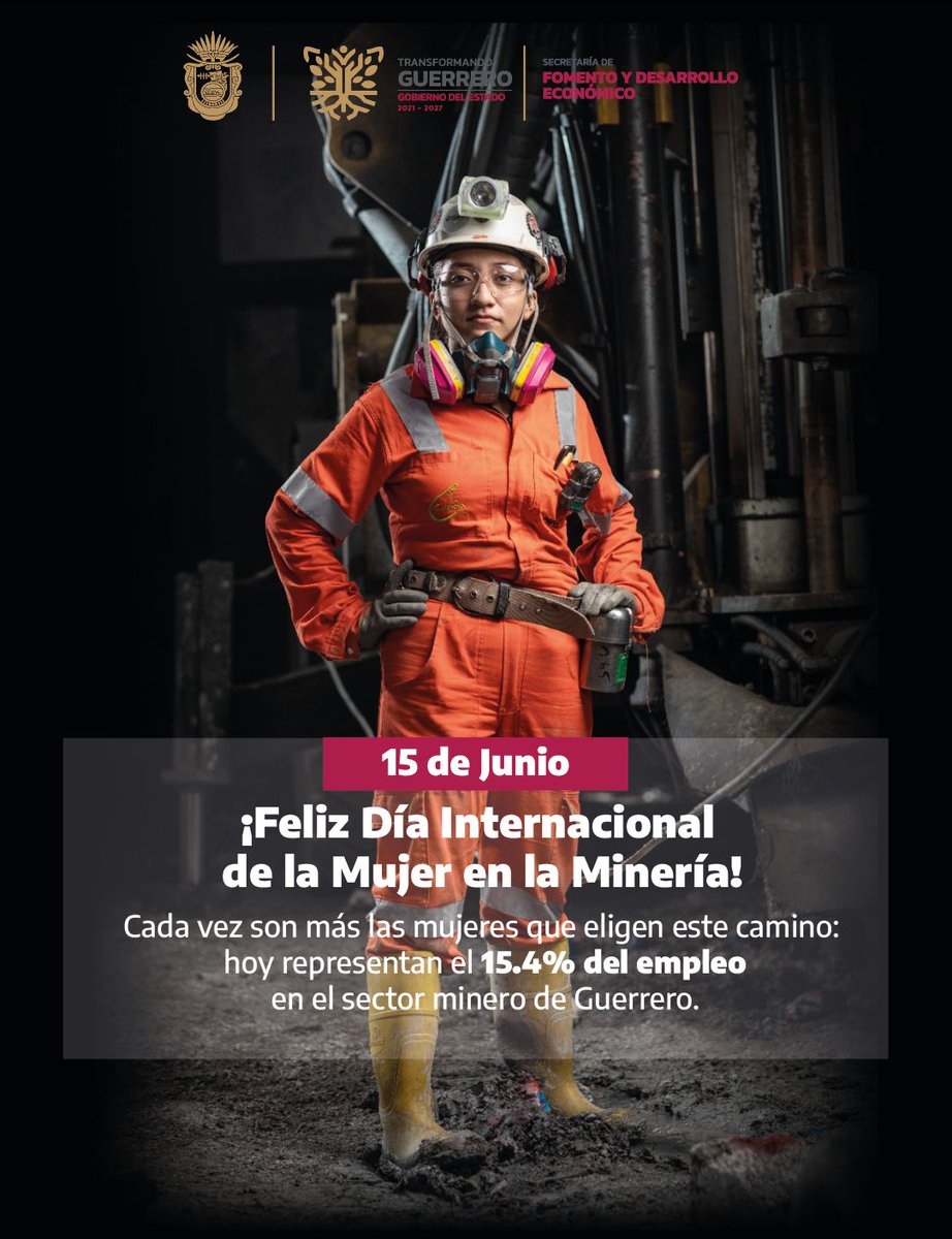 sefodecogro's tweet photo. 15 de junio, Día Internacional de las Mujeres en la Minería, desde la Sefodeco reconocemos el trabajo, compromiso y liderazgo de las mujeres en este sector.
Cada vez son más las mujeres que eligen este camino: Hoy representan el 15.4% del empleo en el sector minero de Guerrero. https://t.co/z4x6IjeATH