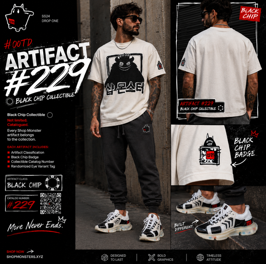 TheShopMonsters's tweet photo. Artifact number?? 👀

Artifact #229 ⬛

Every Shop Monster piece is catalogued into a growing archive.

This Black Chip Collectible is-

◼ Sleeve Classification Badge
◼ QR Archive Access
◼ Collectible Catalog Number
Archived.

#MoreNeverEnds

#ShopMonsters #CollectibleFashion https://t.co/ldJskchbWa