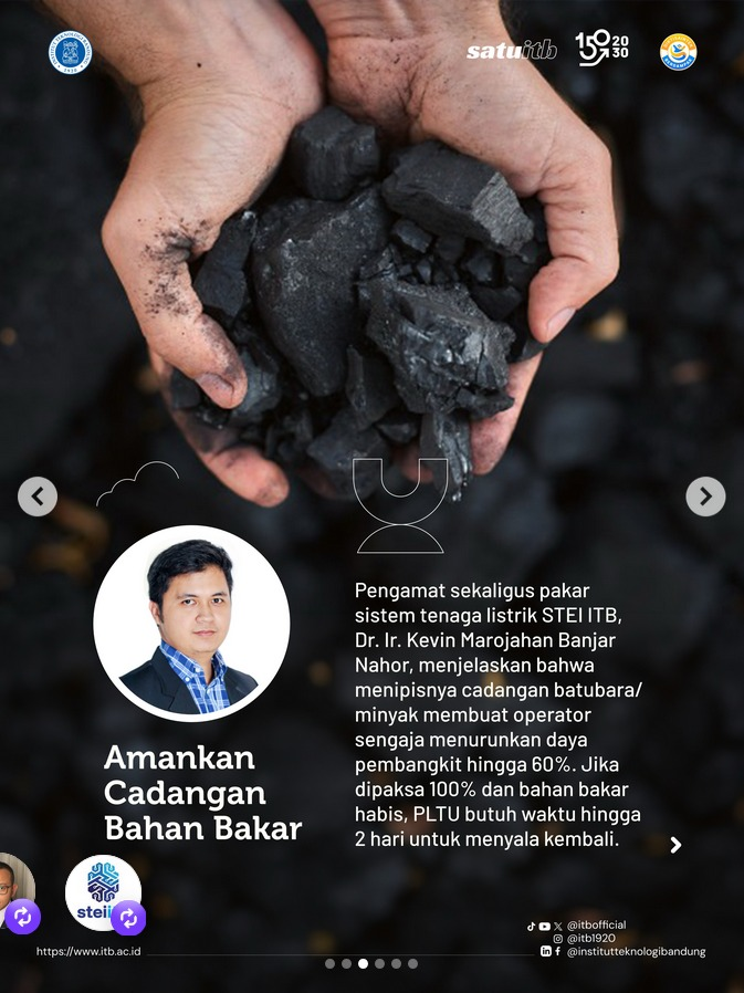 waskitaadijarto's tweet photo. Penjelasan pakar sistem tenaga listrik ITB tentang pemadaman di pulau Jawa
Tipisnya cadangan bahan bakar membuat operator pembangkit menurunkan daya pembangkit. Kalau sampai bahan bakar habis, PLTU nya bakal perlu waktu 2 hari untuk bisa dipakai lagi. 
Sumber: Instagram ITB https://t.co/v9xNbpq7gK