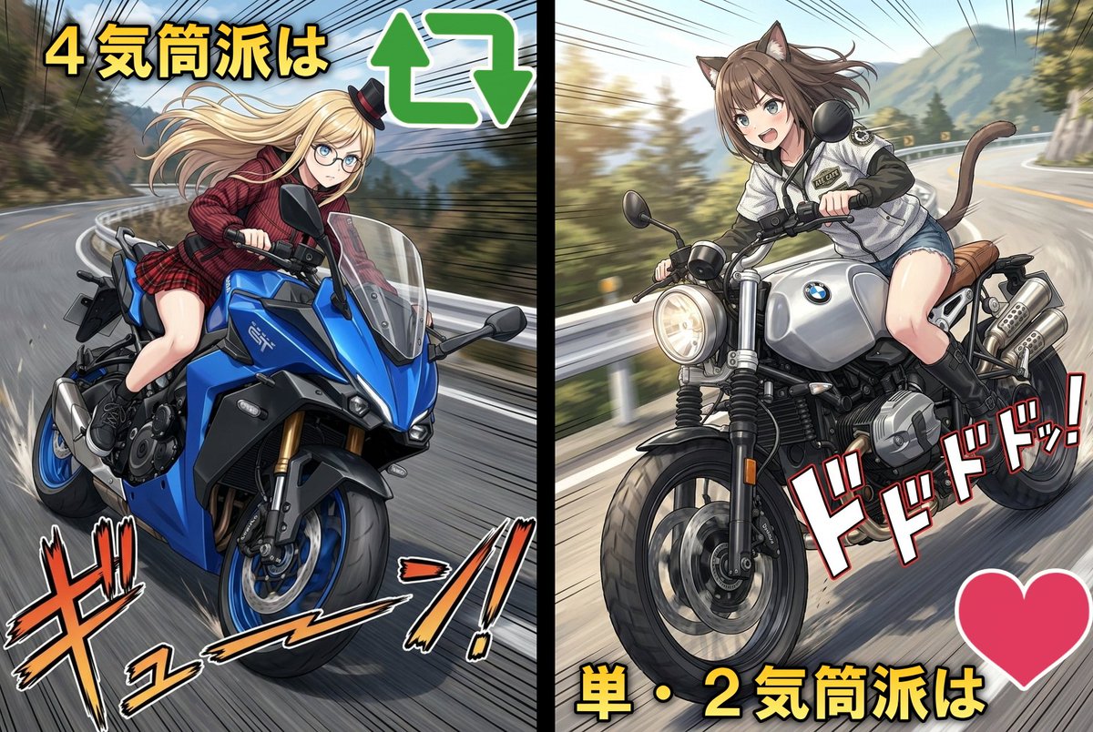 tetsuuma_jinja's tweet photo. バイクの気筒数
あなたは4気筒派？それとも単気筒・2気筒派？ 

高回転サウンドが好きな4気筒派→リポスト🔁
低回転の鼓動感が好きな単気筒・2気筒派→いいね❤️

#おバイクあなたはどっち https://t.co/j22TBkGB5Y