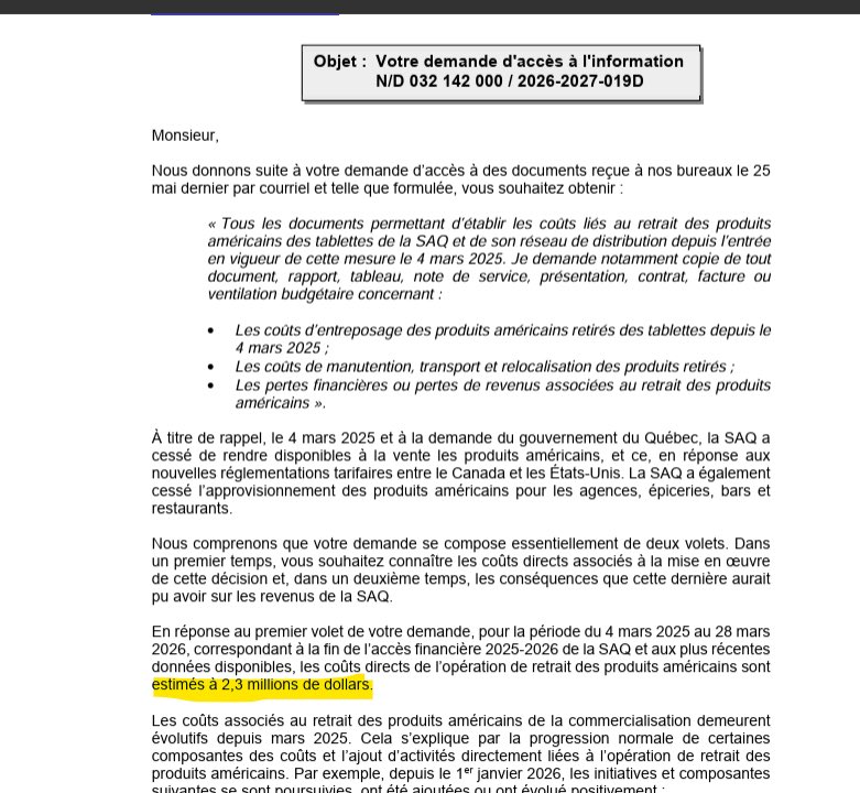 jfrcaron's tweet photo. Le coût du « elbows up » contre l’alcool américain à la SAQ?

2.3 millions 

« Ça valait la peine ! Les Amaricains ont appris leur leçon ! »

-Jacques et Louise, électeurs de Mark Chourney et de Passe-Carreau

. https://t.co/YX4r9A1975