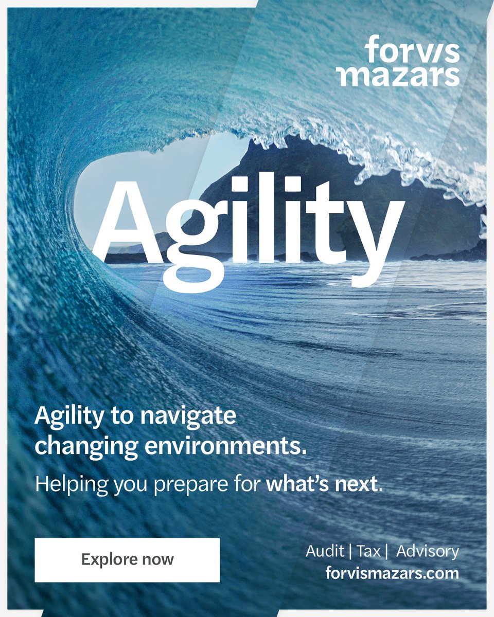ForvisMazarsHK's tweet photo. Agility to navigate changing environments

Our clients operate in a world that’s shifting faster than ever - agility is no longer optional.

https://t.co/yRUoHFSGlu
#HelpingYouPrepareForWhatsNext #Agility https://t.co/sNgv6R61Y6