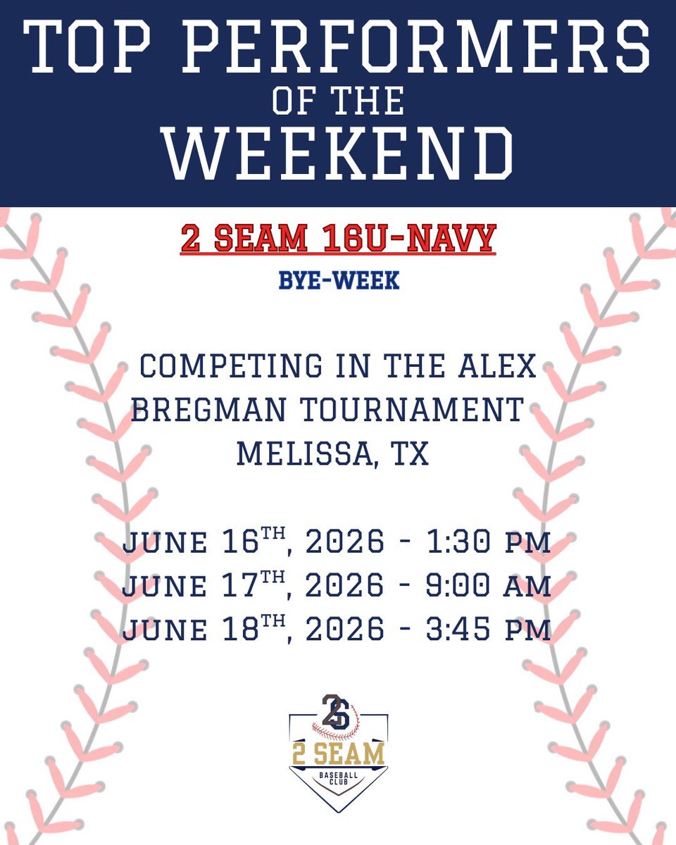 2SeamBSBClub's tweet photo. Congratulations to this week’s Performers of the Week! More progress and more solid outings. Another week, another opportunity to get better. Keep it rolling, fellas. Seam Up! https://t.co/qDPhWBlZIC