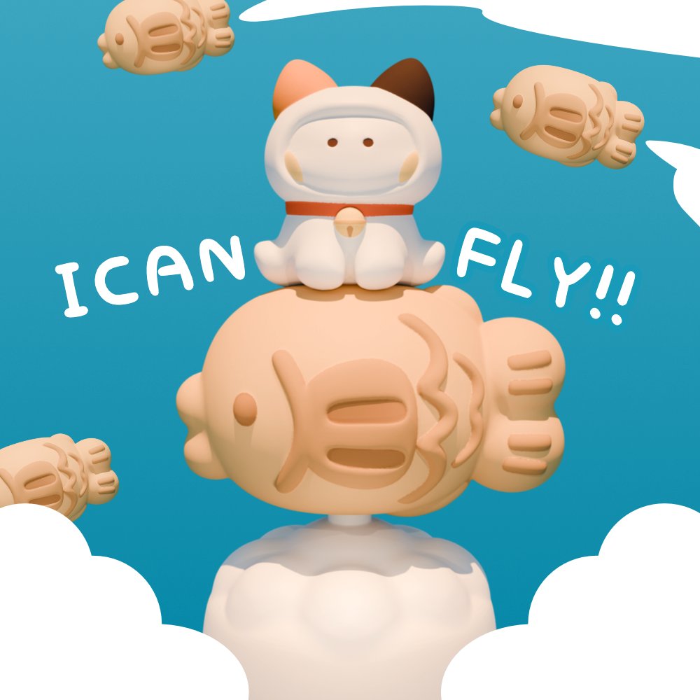 eimi00mochimaro's tweet photo. 🐱Blender新作！🐟
空飛ぶたいやき・三毛猫もちまろをイメージして制作しました。鯛焼きが想像よりも可愛く作れて満足です！

#Blender #b3d https://t.co/iO4TIkvBfD