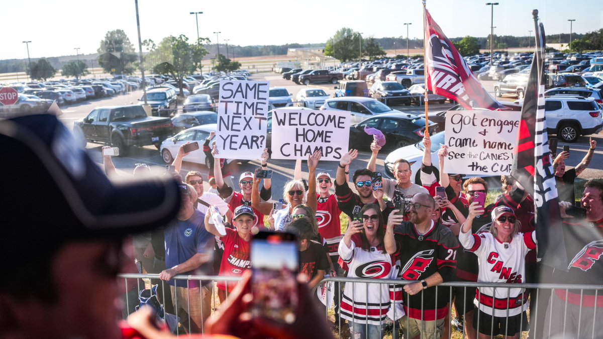 Canes's tweet photo. A warm welcome home for the champs https://t.co/6fS6Erq6DE