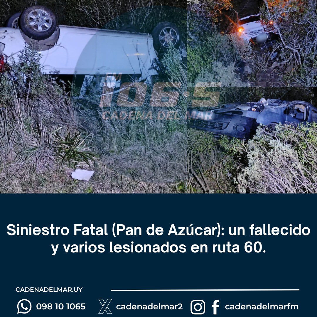 emekavoces's tweet photo. ‼️#RUTA60 Siniestro Fatal (Pan de Azúcar): un fallecido y varios lesionados en ruta 60.
https://t.co/diAwOBaGwX https://t.co/Jhgqx4S4aM