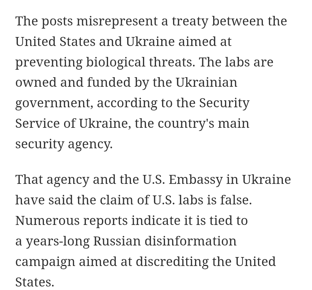 GetHelpNerd's tweet photo. @WarClandestine @TulsiGabbard @mazemoore That article you posted, nor anyone else, said the labs didnt exist. They said you crooks were lying about it being hidden, because they were never hidden, and they never had bioweapons.

You are a traitor and DESERVE A TRAITORS PUNISHMENT, hopefully congress does the right thing https://t.co/nkt0e472j6