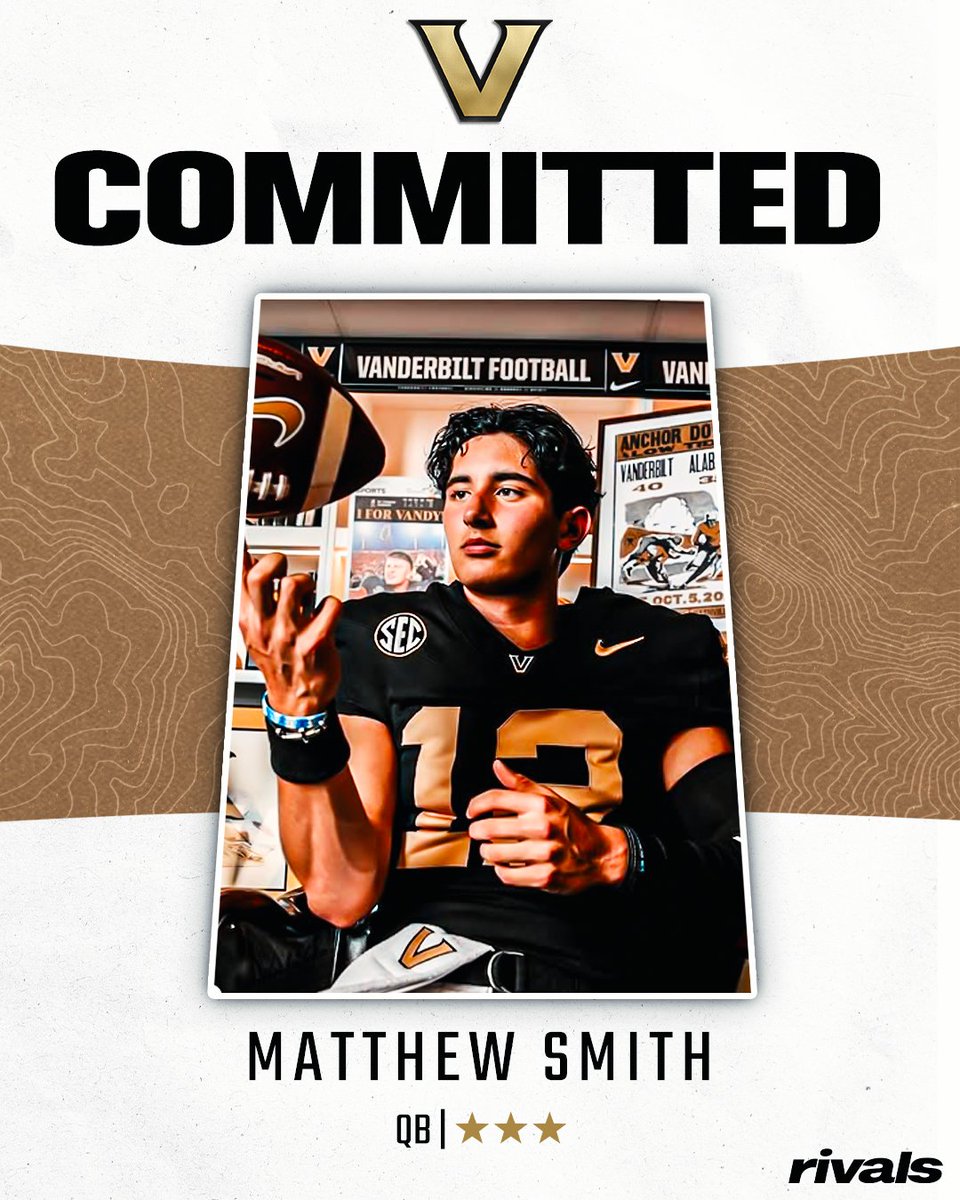 Rivals's tweet photo. 🚨BREAKING🚨 QB Matthew Smith has committed to Vanderbilt, @GregBiggins reports⚓️

Read: https://t.co/WMyhUMKxcr https://t.co/vf4AlUS0yW