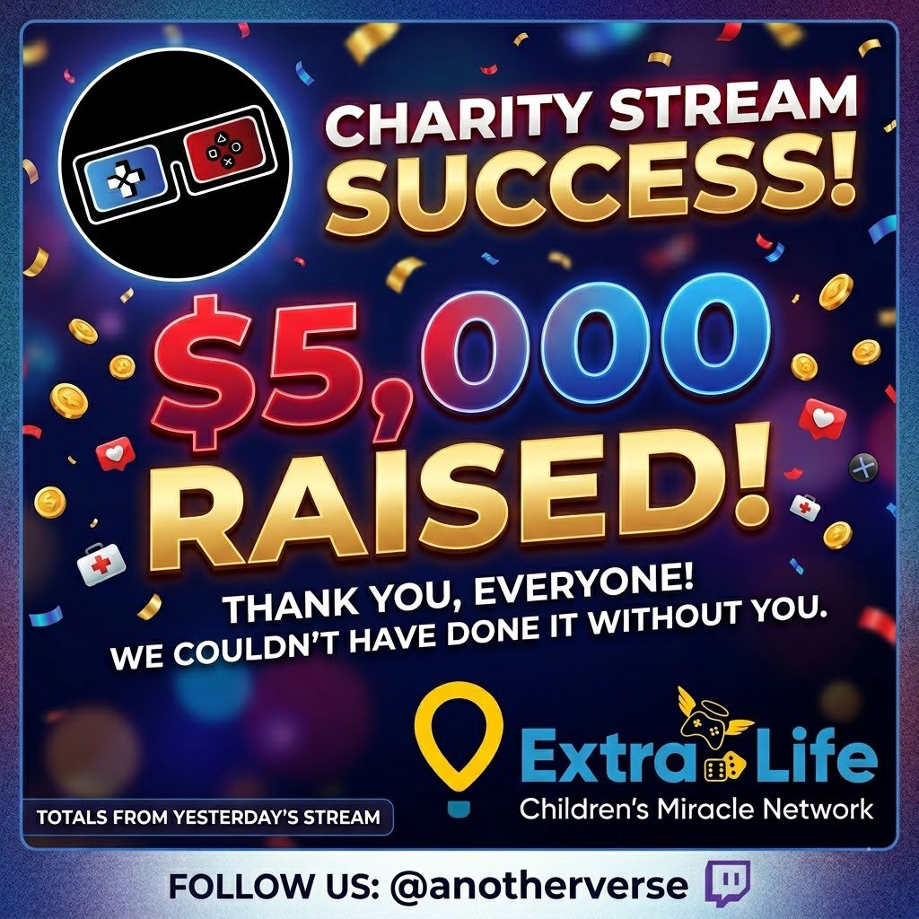 AnotherverseGG's tweet photo. Yesterday's Extra Life charity stream was a HUGE SUCCESS! Thank you to everyone that came by and supported us for our 11th year with @ExtraLife4Kids &amp; @UHRainbowBabies 

We raised $5,000, plus all June subs and bits when we get paid out in July! 

https://t.co/GacLzKV1VW https://t.co/ZytZR3U62T