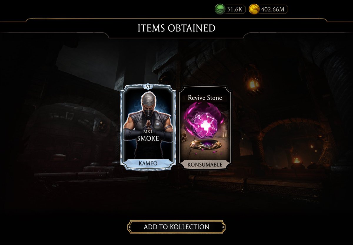 TheViperAmongUs's tweet photo. Another #Krypt Drop? Must be Monday.
Kameo MK1 Smoke to F6๏ธโฃ. After a run with no Fusion Ups, no sellbacks, and no Dragon Krystals.
Also drops after a full week of no ๐Kameo fusions.
But I'll take it.
And play another run again.
#MKMobile https://t.co/40QQiHuIOE