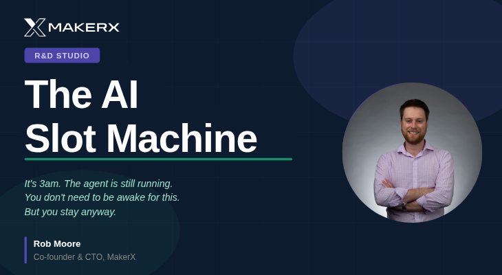 MakerXAU's tweet photo. It's 3am. The agent is still running. You don't need to be awake for this. But you stay anyway. @robdmoore has been building in anger with AI coding tools for a while. Long enough to see the real pay-off (weeks of work condensed into a day) and the real cost (the late nights, the context-switching, the one-more-run spiral he's calling the AI slot machine).If you're building this way, it's worth a read.

Building fast is one thing. Building with governance is another. Take MakerX's free AI self-assessment to see where your gaps are:
https://t.co/4jUZg13P1m