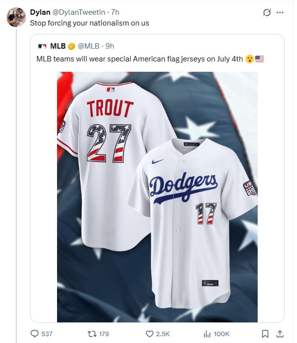 a_man_in_red's tweet photo. Just a bit further down the timeline I was given an example of something I observed in reply to Kenzie: people who hate/fear displays of national pride tend to be "patriots" for something else entirely.

They may as well be foreigners, or Benedict Arnolds. https://t.co/iSvbFu9geL
