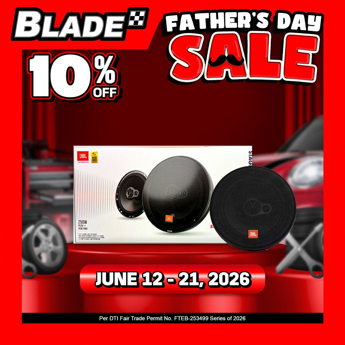 BladeAutoCenter's tweet photo. 🎉 The countdown to Father's Day is on!

Get a head start on your Father's Day shopping with amazing deals waiting

🔥 Up to 50% OFF on selected items
📅 June 12–21, 2026

*On selected items only.

#BladeAutoCenter #BladePH #itsbladeitsbetter 
#FathersDaySale #FathersDayPromo https://t.co/hjFZh2M4V5