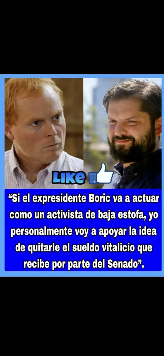 jpe1210's tweet photo. Apoyo totalmente al senador @RojoEdwards también considero que el ex presidente @GabrielBoric es un simple gañán y que no tiene ningún merecimiento para recibir los 14 o 16 millones que le paga el estado a través de mis impuestos. https://t.co/odyuAkrFsc