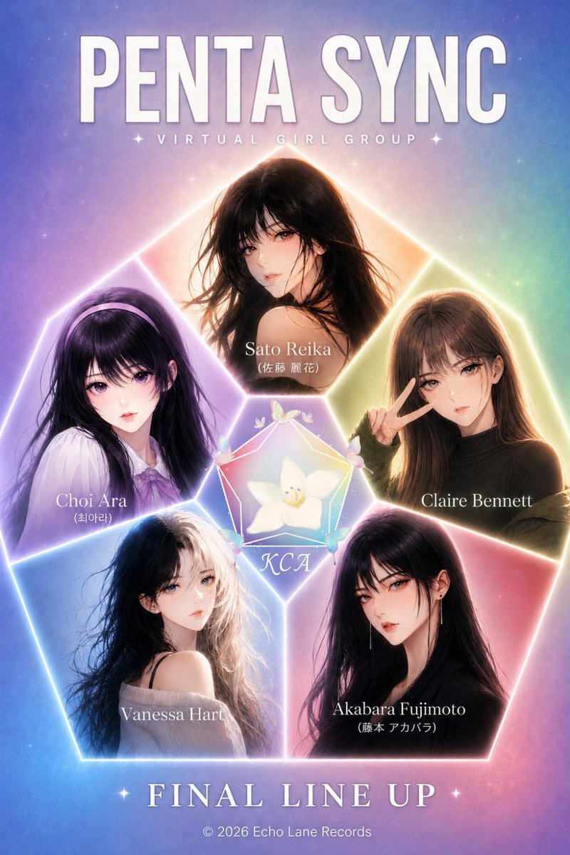 PENTASYNC_ELR's tweet photo. PENTA SYNC MEMBER REVEAL (D-DAY)

FINAL LINE-UP REVEAL

Please welcome the complete lineup of PENTA SYNC.

Thank you for waiting.

#PENTASYNC #EchoLaneRecords https://t.co/h0ucVOjpGg