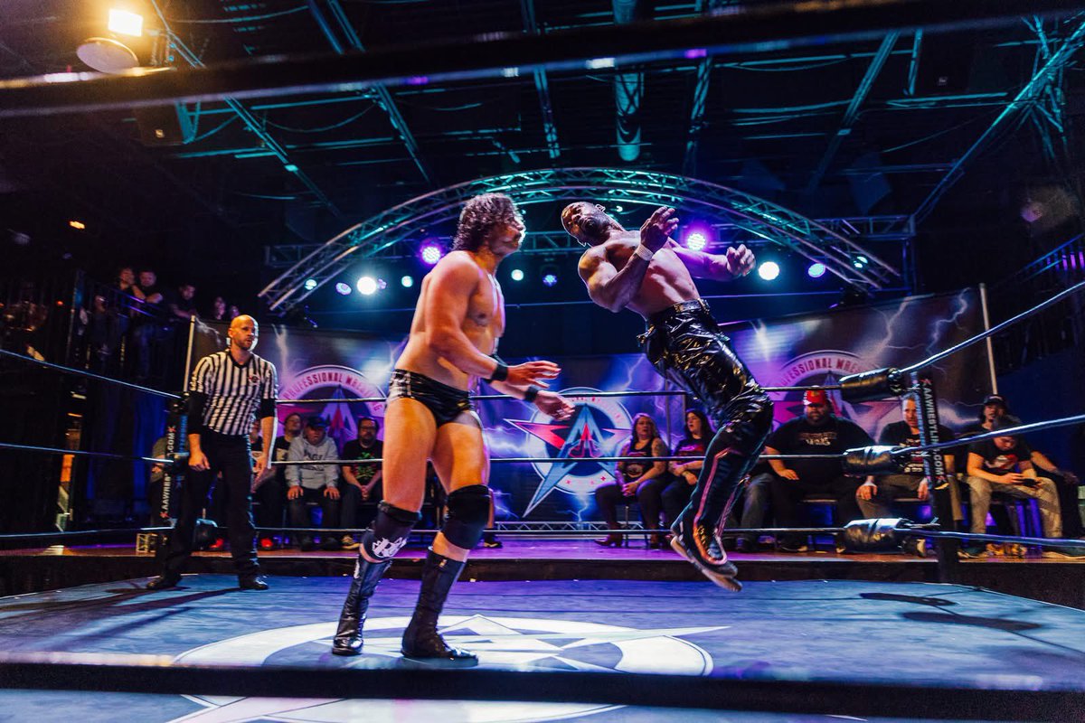AAWPro's tweet photo. #AAWHomecoming: Rich Swann vs. Richard Holliday

AAW Homecoming
May 22, 2026
115 Bourbon Street
Merrionette Park, IL 

Catch the replay at https://t.co/yO1pzHY5JZ

👥: @GottaGetSwann / @MostMarketable 

📸: slingbladephoto 
🏟️: @BourbonSt115 https://t.co/L4j8RhoWfu