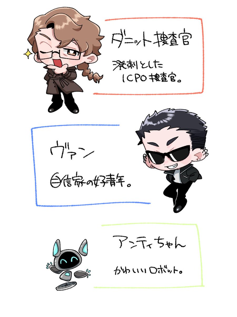 qowqowqow's tweet photo. 『名探偵と魔術師』の中でも2話以上にまたがって登場するNPCをネタバレなしで紹介するぜ　他にも被害者と被疑者が20人くらい出てくるよ🦄🌱探偵ものは登場人物が多い！ https://t.co/mXNqZxZfuC