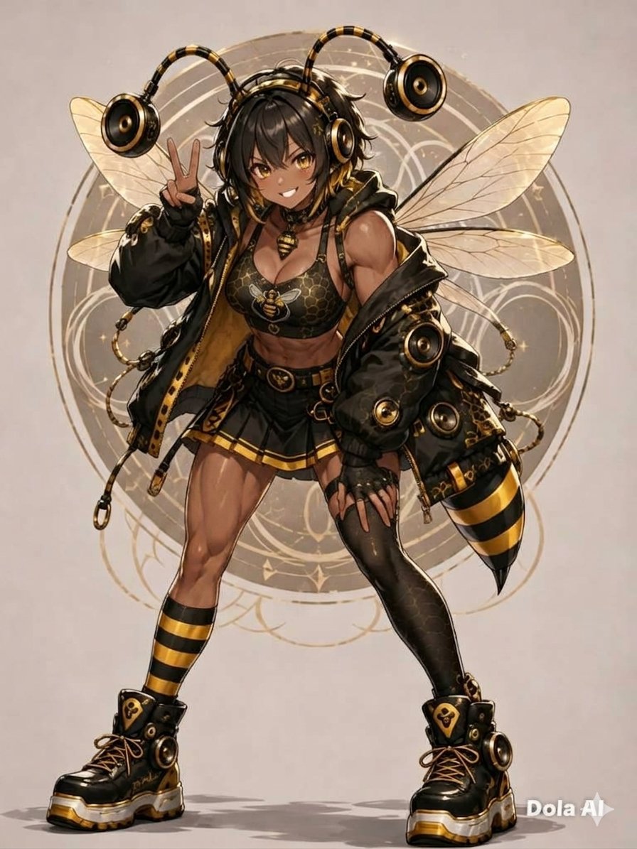 Ekakin710's tweet photo. 自作マークアート「sound B.O」の褐色擬人化版🐝
褐色×筋肉×ボーイッシュ=ストライク!
好きな人は多いと思うのですが、あなたはどうですか? #AIart #擬人化 #筋肉 https://t.co/obT5BLpopI