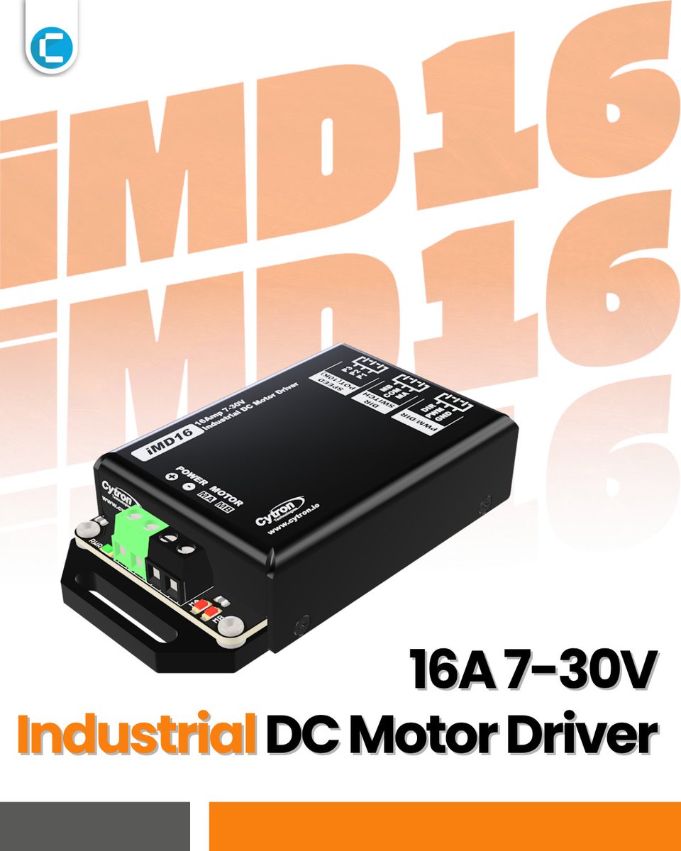 cytrontech's tweet photo. Meet iMD16.  

16A · 7–30V · Metal enclosure. No housing required.  

You told us the enclosure design was killing your time. We built something about it.  

3 days to launch. Early-bird pricing for 14 days → https://t.co/5TdFNyUHqo

#iMD16 #cytron #motordriver #newproduct https://t.co/Jn0pgA3nLQ