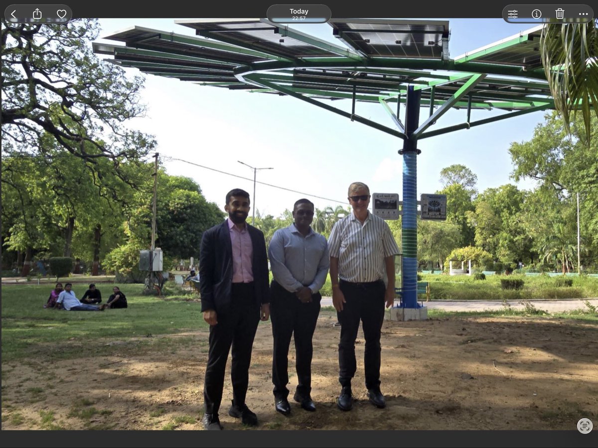 ErikSolheim's tweet photo. Wonderful day watching green developments in Vadodara 🇮🇳.

So much is happening in urban India. Yesterday I spent the day touring Vadodara to observe amazing developments.

The Vishwamitri River has caused a lot of pain to the city through regular floods. Now flooding will be controlled by building of dams and lakes. 48 kilometer of river front will be brought back to old splendor - with beautiful plants and varied fauna. In city center the riverbank willl be developed with playgrounds, cafes and vendors shops - certain to be loved by the people. There are even crocodiles in Vishwamitri and a sanctuary will be established.

Added this city of four million in Gujarat is going electric and renewable with 32 megawatt of renewable energy and spectacular  “solar trees”. 250 electric city buses and 10 hydrogen buses are ordered.

Local authorities work very hard to make the city cleaner.

Vadodara is a historic city, known as Baroda. The aim is to inscribe the palace and many historical monuments on UNESCO world heritage list and draw more tourists. 

Congrats to the good people of Vadodara and my friend city commisioner Arun Mahesh Babu M.S.,IAS for brilliant work!