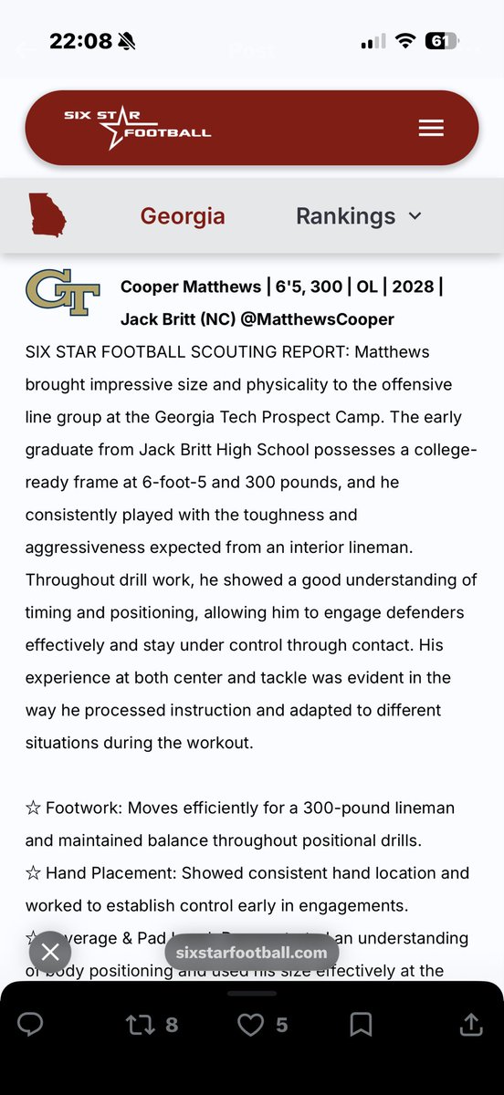 MatthewsCooper's tweet photo. @sixstarfootball Thanks for another great write up @sixstarfootball. I truly appreciate it! https://t.co/pBmKogJtNT