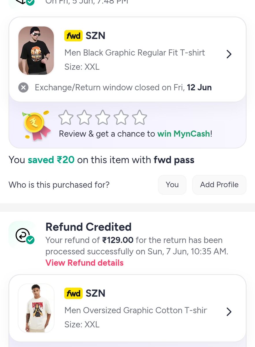 amyys9's tweet photo. @myntra @MyntraSupport Shocking. Order #133205396785002882001 contained 2 Tees, but I received only 1. I never received the Black SZN Tee. Despite repeated complaints, Myntra is refusing to refund and keeps automatically closing my support tickets without resolving the issue. https://t.co/qZbO2HjPBp