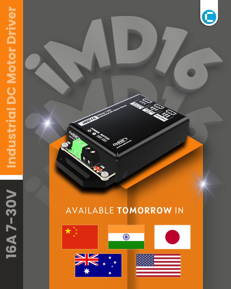 cytrontech's tweet photo. Tomorrow.

iMD16 goes live — and not only in MALAYSIA!

If you're building a machine that needs a reliable, enclosed DC motor driver — this is for you.

Get notified the moment it drops → https://t.co/uVAkS1doa2

#iMD16 #cytron #launching #motordriver #industrialautomation