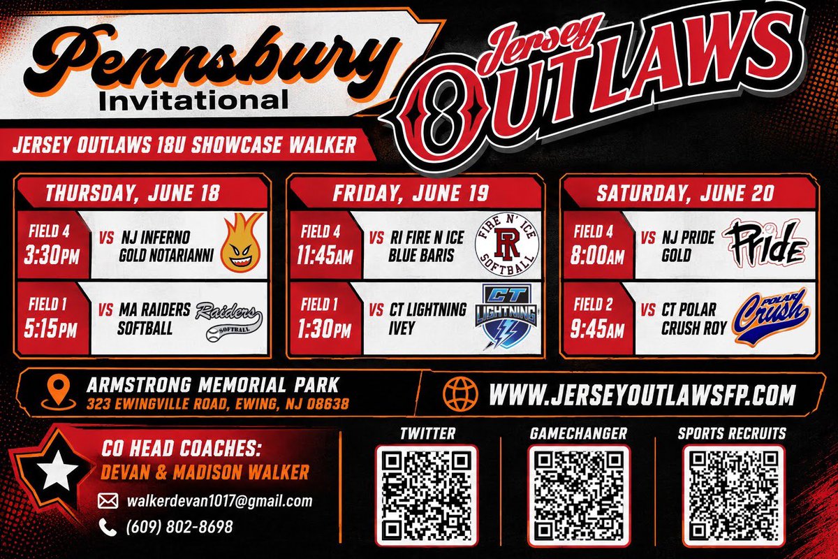 EmeriDisney2027's tweet photo. Schedule for 6/18-6/20! @outlaws_walker #softball #softballshowcase #softballschedule #uncommitedpitcher #softballrecruiting https://t.co/7yXEDmBRIX
