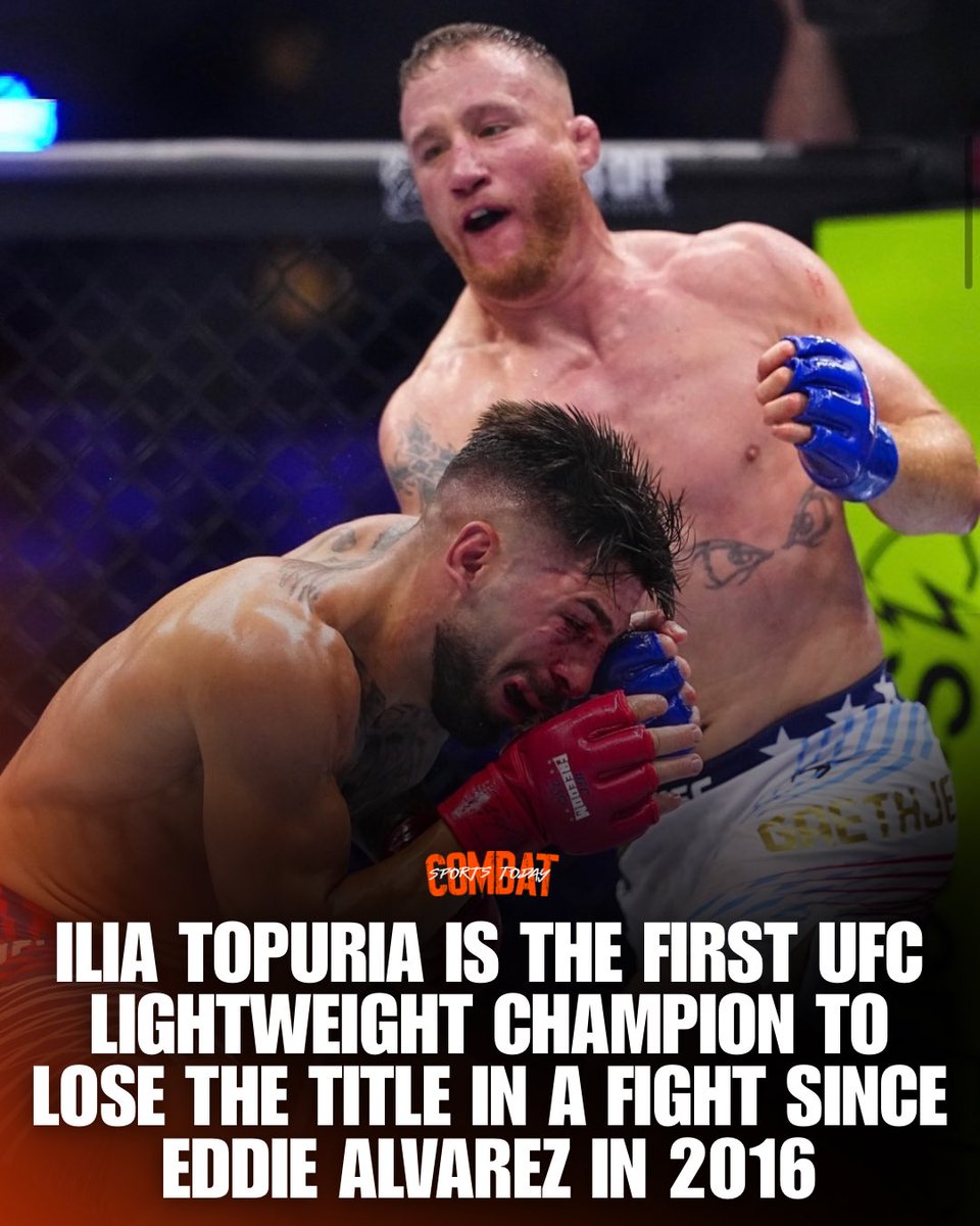 CSTodayNews's tweet photo. Ilia Topuria is the first UFC lightweight champion to lose the title in a fight since Eddie Alvarez in 2016. 

🗓️ Conor McGregor & Tony Ferguson both stripped in 2017
🗓️ Khabib Nurmagomedov retired in 2020 
🗓️ Charles Oliveira stripped after missing weight in 2022
🗓️ Islam Makhachev vacates and moves up to welterweight in 2025

(h/t @BlaineHenryTFL)