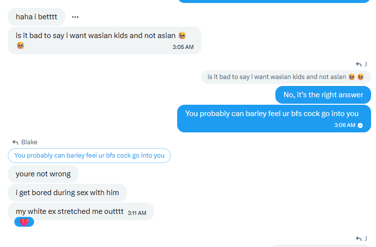 kuxuyz's tweet photo. Asian girls know bwc is superior
#bwc #wmaf #bleached #whitedick #nsfwtwtًً #nfstwt #dickrate #cockrate #bwconly #asian #cumslut #whiteonly #bleachedbunny #bwclover https://t.co/YhHk9X5uhq