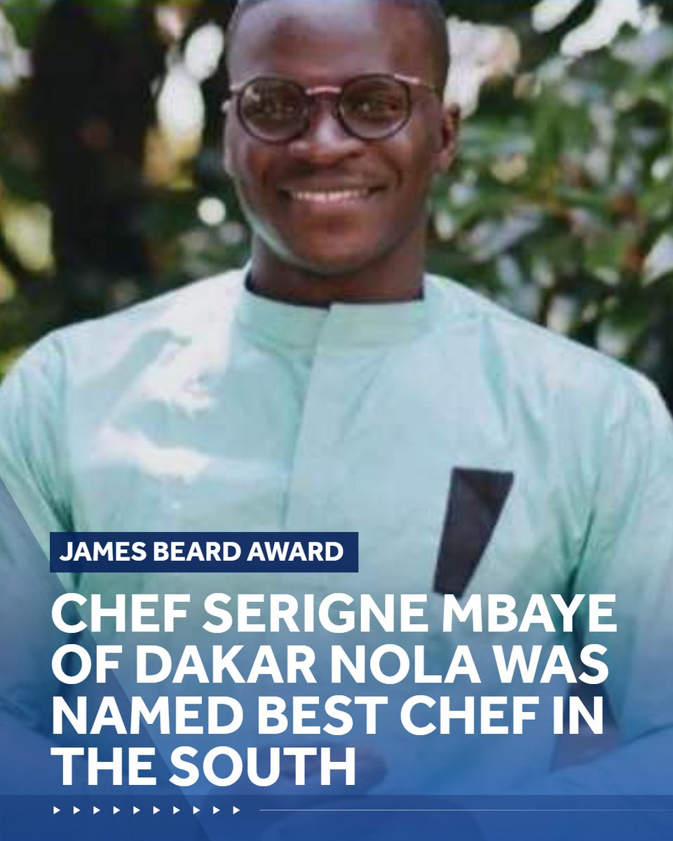 wdsu's tweet photo. >>>Chef Serigne Mbaye of Dakar NOLA wins the James Beard Award for Best Chef in the South. Dakar NOLA is a Senegalese restaurant that blends Mbaye's memories in Senegal and New Orleans Cuisine>>>https://t.co/iTvAnrI0hh https://t.co/eOSF15NYtI