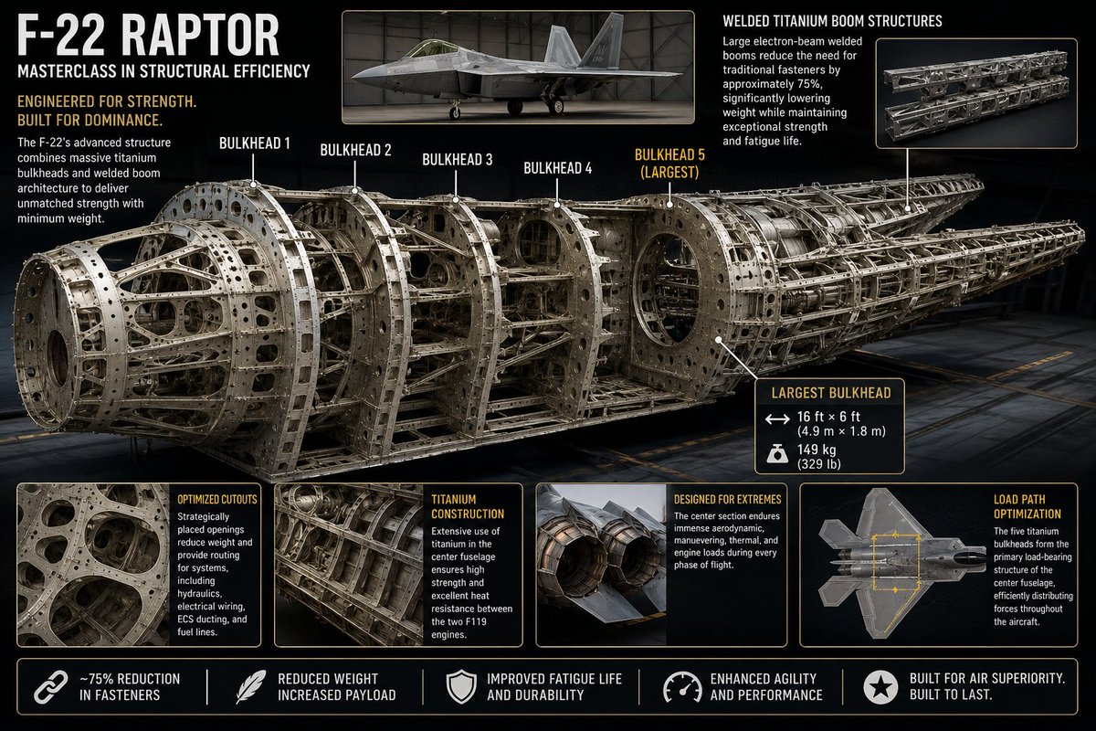 The F-22 Raptor is a masterclass in structural efficiency 🤯 Its aft ...