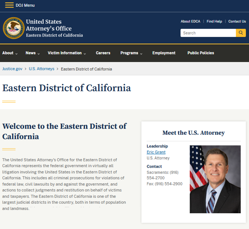 AwakenedOutlaw's tweet photo. Hey, Gavin.  

Since you're super interested in finding out who's digging around in your and your wife's affairs... start with this guy.  

I'm sure you won't have to introduce yourselves. 😎

Eric Grant, United States Attorney for the Eastern District of California

Oh, and guess who he used to clerk for?  Clarence Thomas, if you can believe it.  I'm sure it's nothing.