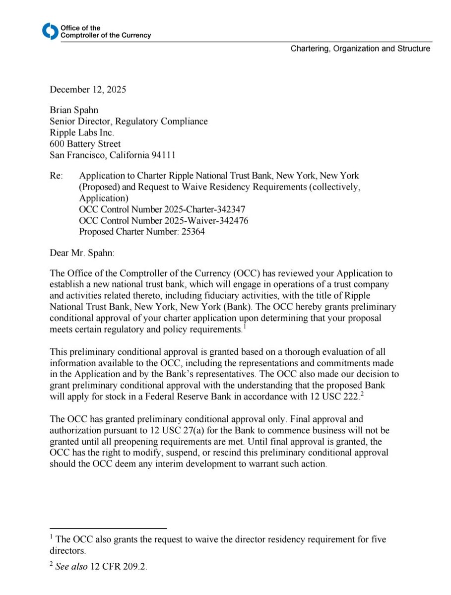 mrnguyen007's tweet photo. RIPPLE NATIONAL TRUST BANK.. 🏦 🇺🇸 

Click on the link below to read full document from US OCC.. 📃 👇 

https://t.co/aGhdeVpGqk https://t.co/SP9WtOgvVS
