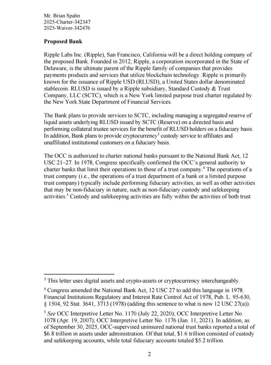 mrnguyen007's tweet photo. RIPPLE NATIONAL TRUST BANK.. 🏦 🇺🇸 

Click on the link below to read full document from US OCC.. 📃 👇 

https://t.co/aGhdeVpGqk https://t.co/SP9WtOgvVS
