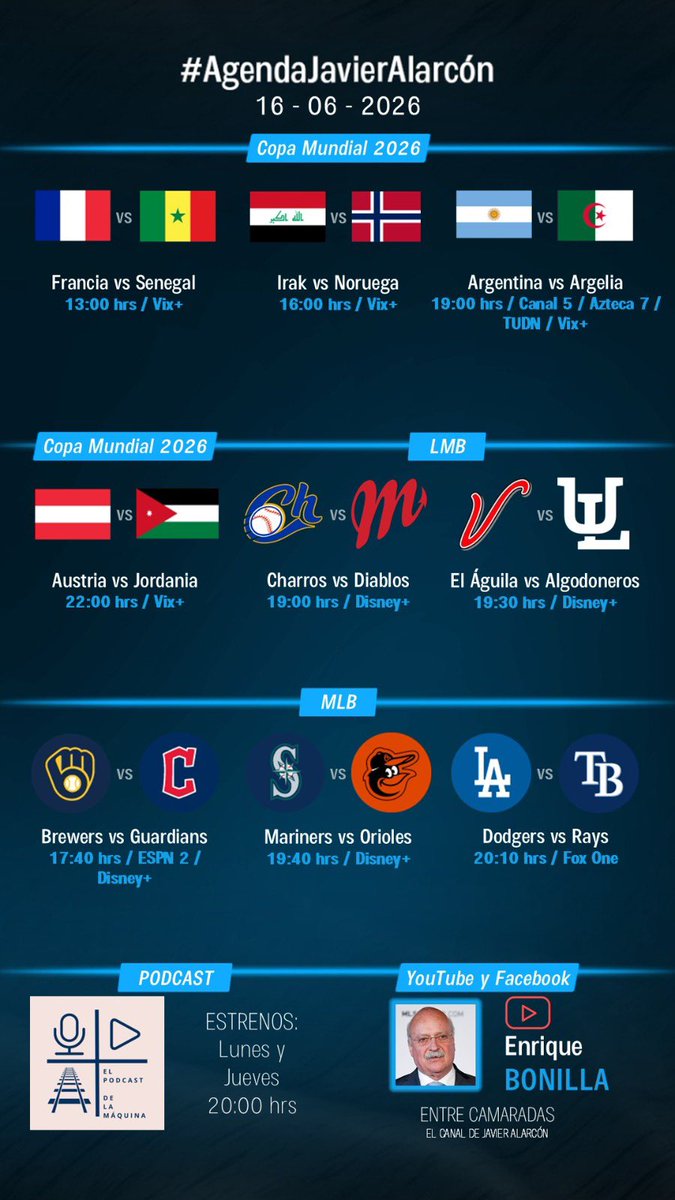 Javier_Alarcon_'s tweet photo. #AgendaJavierAlarcon | #FIFAWorldCup #MLB #LMB #EntreCamaradas https://t.co/7AJTcado59