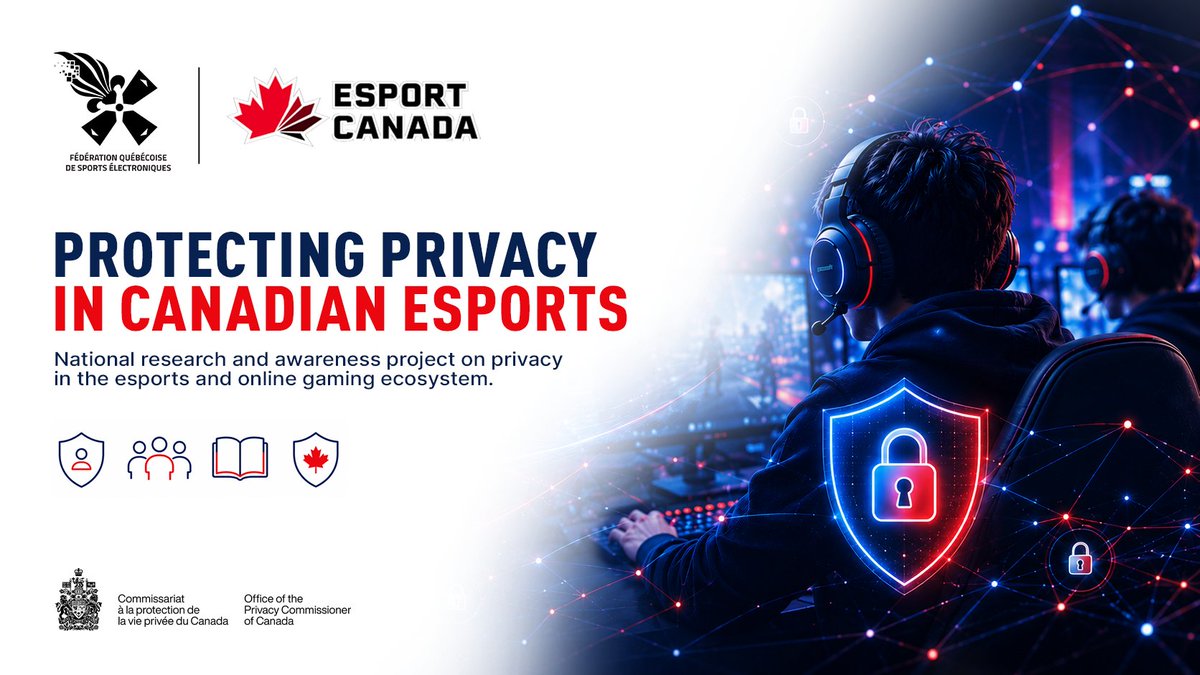 Esport_Canada's tweet photo. The @QuebecEsports & Esport Canada are proud to launch a national research project on data privacy in esports, made possible by the Office of the Privacy Commissioner of Canada. 

Read the full release & learn how you can participate in this national study by visiting: https://t.co/X2Y1iPysL7