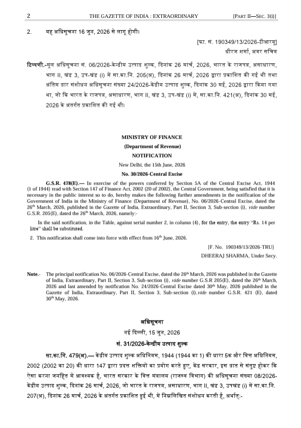 AIRNewsHindi's tweet photo. सरकार ने अपनी नवीनतम समीक्षा में डीजल और विमानन टरबाइन ईंधन (ATF) के निर्यात पर विशेष अतिरिक्‍त उत्‍पाद शुल्‍क (SAED) में वृद्धि की।

डीजल पर निर्यात शुल्‍क 13 रुपये पांच पैसे प्रति लीटर से बढ़ाकर 14 रुपये प्रति लीटर कर दिया गया है। वहीं एटीएफ निर्यात पर शुल्‍क 9 रुपये पांच पैसे प्रति लीटर से बढ़ाकर 12 रुपये पांच पैसे प्रति लीटर कर दिया गया है। यह वृद्धि आज से लागू हो गई है।

#SAED #Diesel #ATF