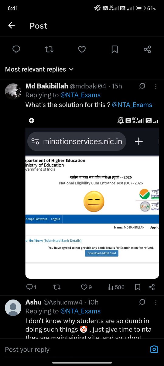 mdbaki04's tweet photo. @NTA_Exams @Looper1037239 @NTA_Exams Please give us one assurance that we will get another chance...🙏😭😭😭 https://t.co/IRhxGv8JL3