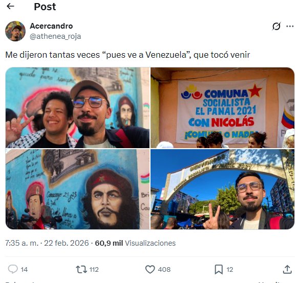 Burning_Myn's tweet photo. A esta gente les encanta comentar "uy, los venecos son fachas, son tremendos entrometidos", y luego los ves muy tranquilos viniendo a Venezuela a hacerle campaña a un régimen genocida y autoritario de la forma más tranquila posible https://t.co/Qz4QkLnffc
