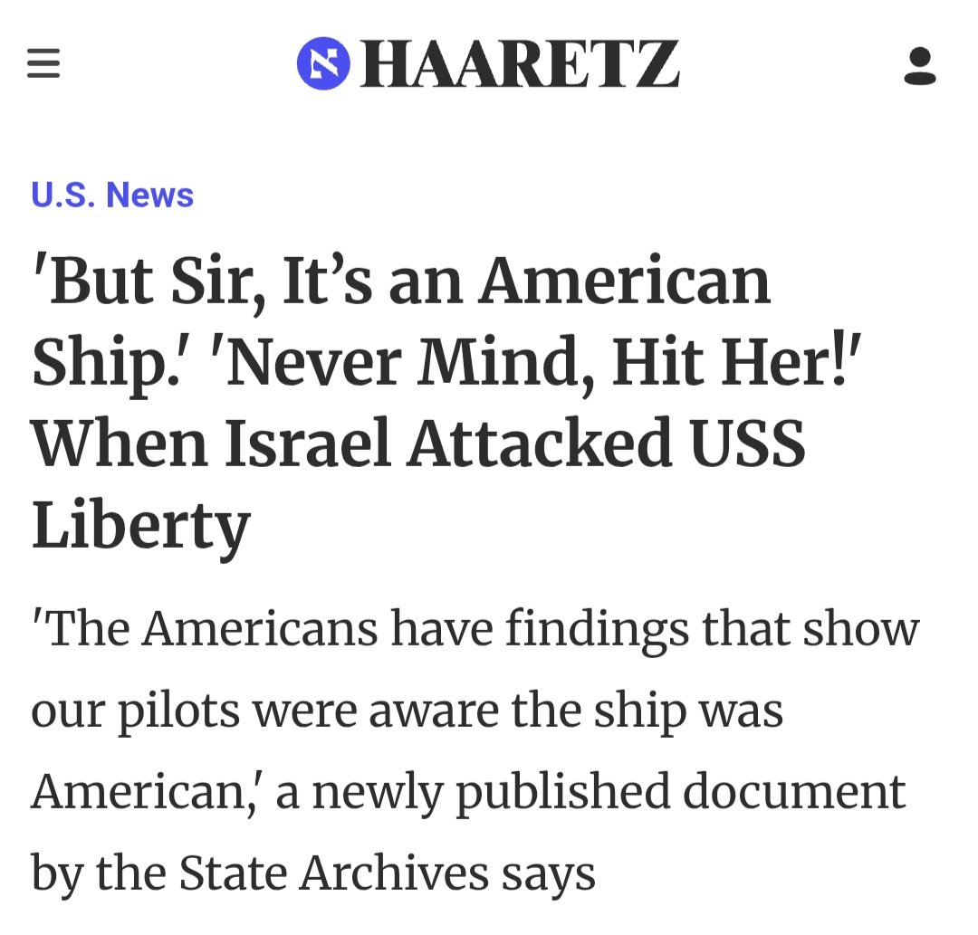 Angine5's tweet photo. @Rondo2 @GenFlynn @RepThomasMassie Mistake israeli jet fighters hit the vessel with rockets,cannon fire &amp;napalm,before 3 israeli torpedo boats moved in to launch a second more devastating attack.Though she did not sink,the Liberty was badly damaged. 34 US servicemen,civilian analysts were killed, 171 were wounded. https://t.co/Jh1bj19CoG