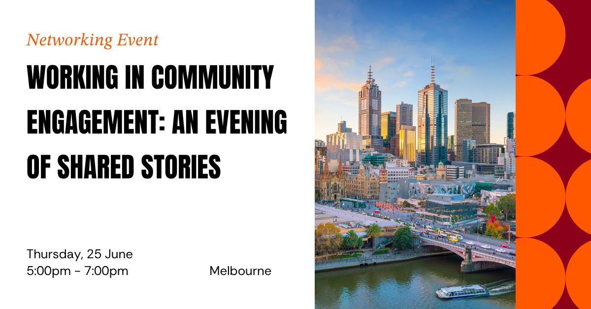 EngageInst's tweet photo. Join us in Melbourne for Working in Community Engagement: An Evening of Shared Stories.

🗓️ Thurs, 25 June
 ⏰ 5:00pm – 7:30pm
 📍 Melbourne
👉 https://t.co/hg9I9uSdbz 

#EngagementInstitute #CommunityEngagement #StakeholderEngagement #Engagement #Melbourne #Networking https://t.co/hRNQQDFRdd