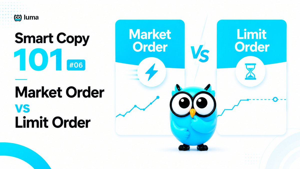 Luma_trade's tweet photo. 🦉 Smart Copy 101 #06 Market Order vs Limit Order

Every copy trade starts with a choice.

1/ Market Order
• Execute immediately
• Higher fill rate
• PolyMarket fees typically range from 1–3%

2/ Limit Order
• Copy at the trader's price
• Zero platform fees
• May not fully fill during fast market moves

💡 Limit Order also unlocks Smart Limit protection:
• Timeout to Market
• Price Deviation Trigger
• Final Price Protection

For most users, Limit Copy offers better execution quality and lower costs.
