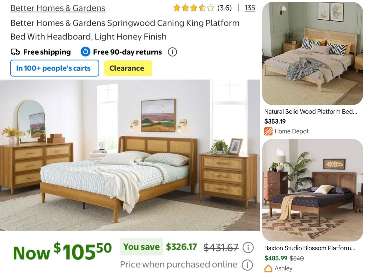 GlitchedDeals's tweet photo. OVER $325 OFF WOODEN KING BED FRAME

This King platform bed with headboard is now $105 at Walmart

https://t.co/0AWERU1tNd

Similar ones are going for over $350 at other stores online

Free shipping included &amp; free 90-day returns available if unsatisfied #ad https://t.co/rfxqoEcn5t
