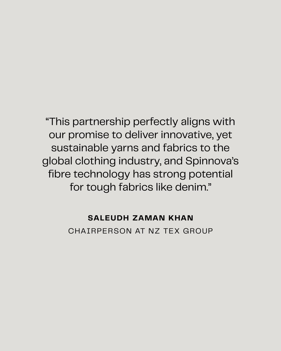 nztexgroup's tweet photo. Proud to strengthen our partnership with @SpinnovaPlc.

By expanding our collaboration with SPINNOVA®, we are accelerating the industrial adoption of SPINNOVA fibre across #Denim #Woven and #Knit industries. 

Find out more: https://t.co/cWPG7GZDIu https://t.co/XxAvQs0Tiv
